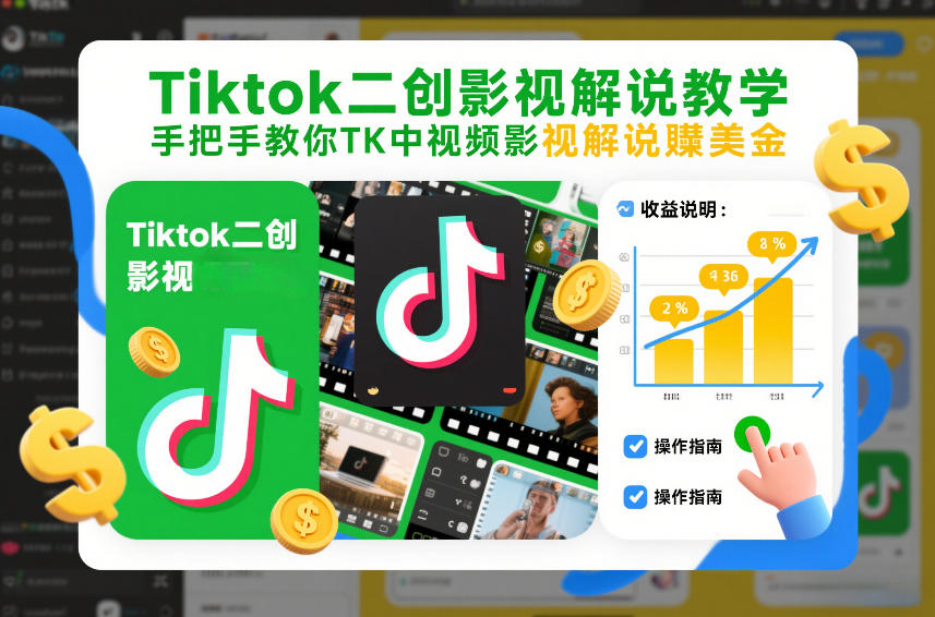 Tiktok二创影视解说教学，手把手教你TK中视频影视解说賺美金（更新26年1月）-创业项目网