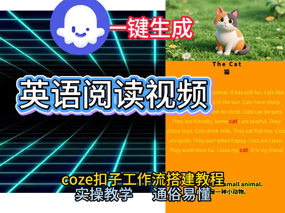 Coze工作流一键生成少儿英语阅读短视频，从0到1演示搭建过程，实操教学，小白也可以学会，搭建自己的AI智能体-创业项目网