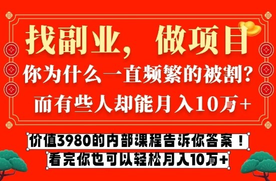 价值3980的网创内部课程，告诉你互联网创业月入10个W的秘密-创业项目网
