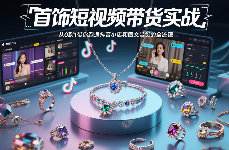 首饰短视频带货实战，从0到1带你跑通抖音小店和图文带货的全流程-创业项目网
