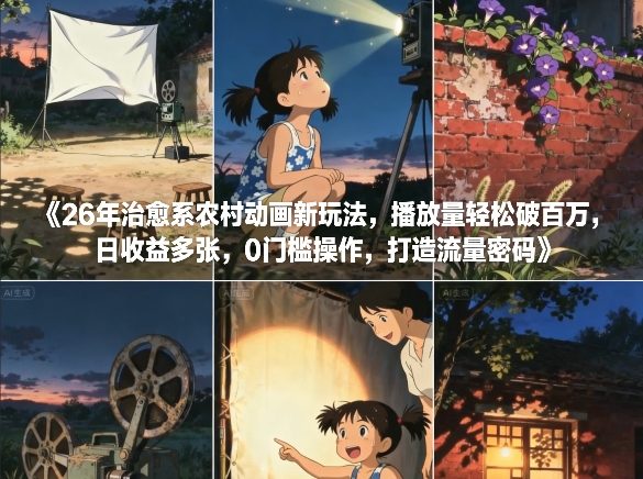 26年治愈系农村动画新玩法,播放量轻松破百万,日收益多张,0门槛操作,打造流量密码-创业项目网