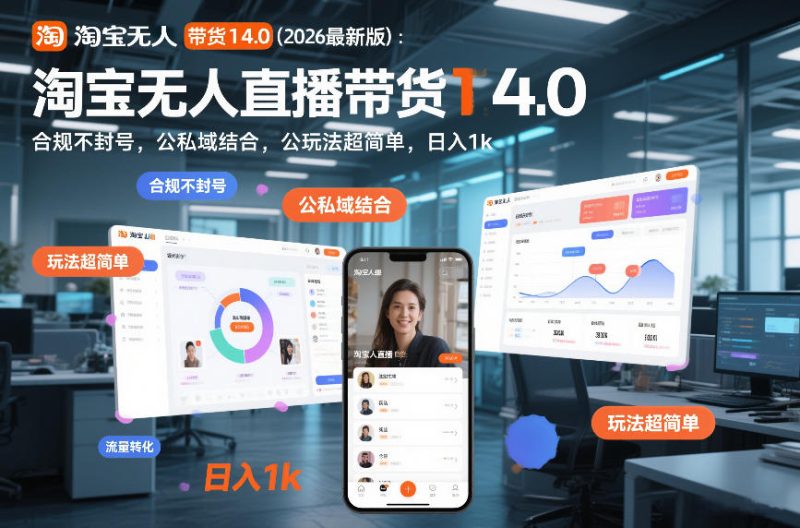 淘宝无人直播带货14.0(2026最新版):合规不封号,公私域结合,玩法超简单,日入1k+-创业项目网