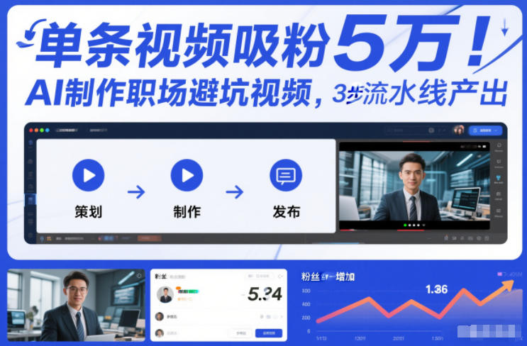 单条视频吸粉5W！AI制作职场避坑视频，3步流水线产出-创业项目网