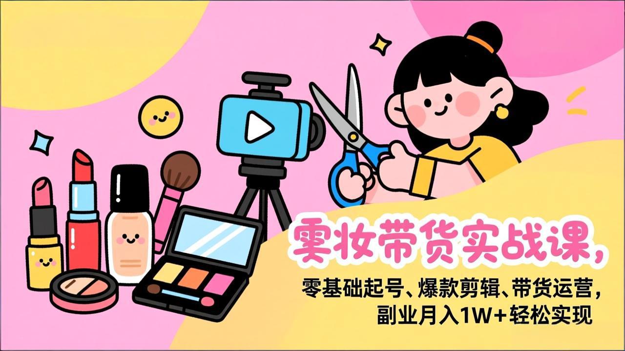 美妆带货实战课，零基础起号、爆款剪辑、带货运营，副业月入1W+轻松实现-创业项目网