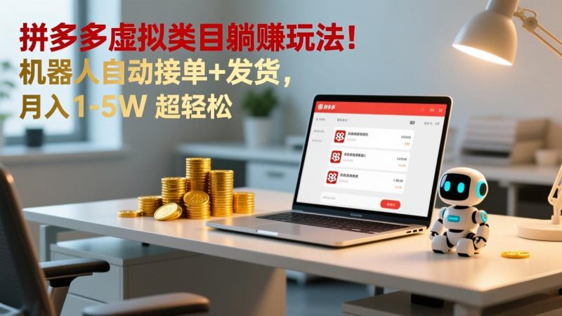 多多虚拟类目躺赚玩法!机器人自动接单+发货,月入 1-5W 超轻松-创业项目网