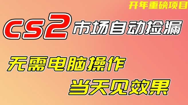 CS2市场自动捡漏项目,无需电脑操作,无需进入游戏,当天见效果,支持任何形式验证-创业项目网