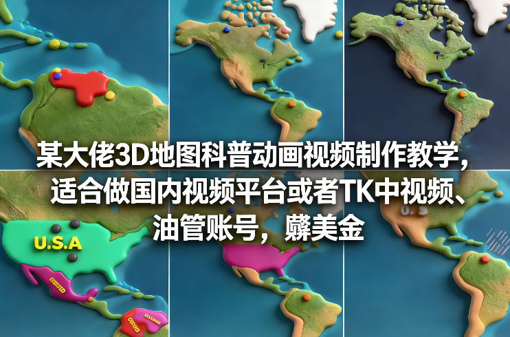 某大佬3D地图科普动画视频制作教学，适合做国内视频平台或者TK中视频、油管账号，賺美金-创业项目网