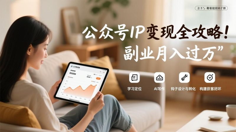 公众号IP变现全攻略，学习定位、AI写作、钩子设计与转化，构建获客闭环，副业月入过万-创业项目网