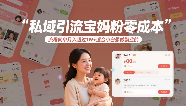 私域引流宝妈粉，零成本流程简单，月入超过1W+，适合小白想做副业的-创业项目网
