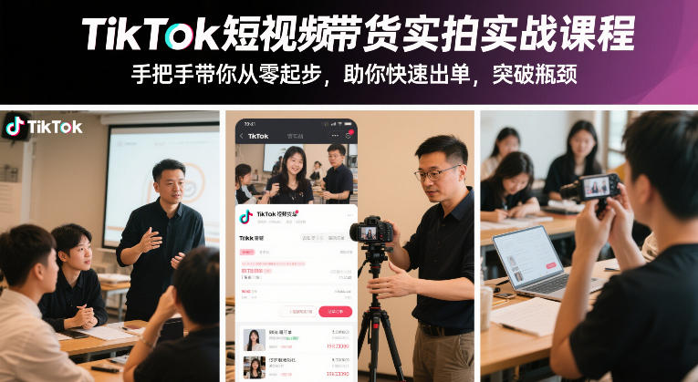 TikTok短视频带货实拍实战课程，手把手带你从零起步，助你快速出单，突破瓶颈-创业项目网