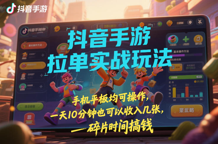 抖音手游拉单实战玩法，手机平板均可操作，一天10分钟也可以收入几张，碎片时间搞钱-创业项目网