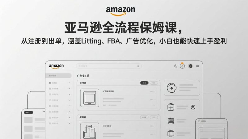 亚马逊全流程保姆课，从注册到出单，涵盖Listing、FBA、广告优化，小白也能快速上手盈利-创业项目网