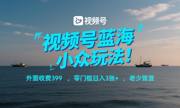 视频号蓝海小众玩法！外面收费399，零门槛日入3张+，老少皆宜-创业项目网