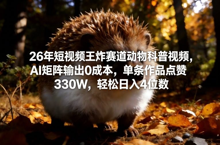 26年短视频王炸赛道动物科普视频，AI矩阵输出0成本，单条作品点赞330W，轻松日入4位数-创业项目网