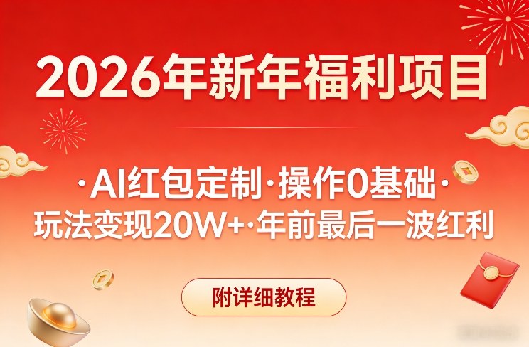 新年福利项目，AI红包定制，操作0基础，玩法变现20W+年前最后一波红利，附详细教程-创业项目网