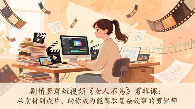 剧情竖屏短视频《女人不易》剪辑课：从素材到成片、助你成为能驾驭复杂故事的剪辑师-创业项目网