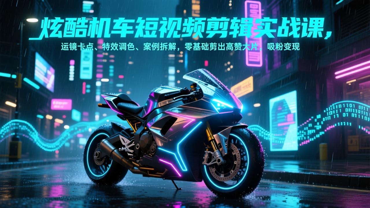炫酷机车短视频剪辑实战课，运镜卡点、特效调色、案例拆解，零基础剪出高赞大片，吸粉变现-创业项目网