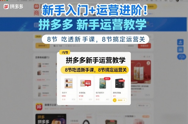 新手入门+运营进阶！拼多多新手运营教学，8节吃透新手课，8节搞定运营关-创业项目网