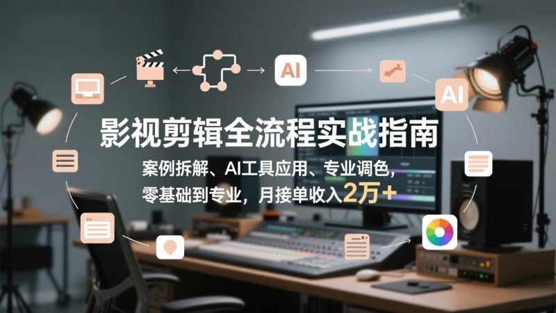 影视剪辑全流程实战指南，案例拆解、AI工具应用、专业调色，零基础到专业，月接单收入2万+-创业项目网