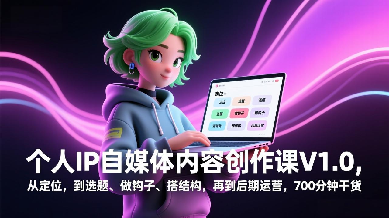 个人IP自媒体内容创作课V1.0，从定位，到选题、做钩子、搭结构，再到后期运营，700分钟干货-创业项目网