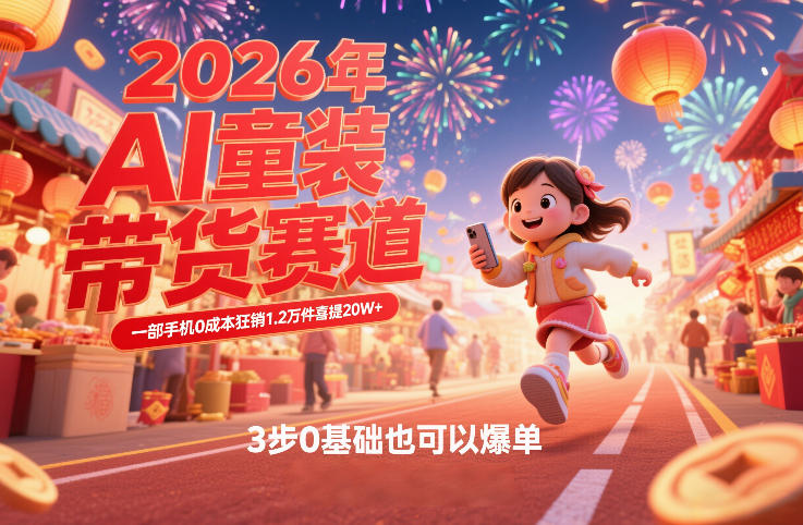 AI童装新春带货赛道，一部手机0成本狂销1.2万件喜提20W+，3步0基础也可以爆单-创业项目网