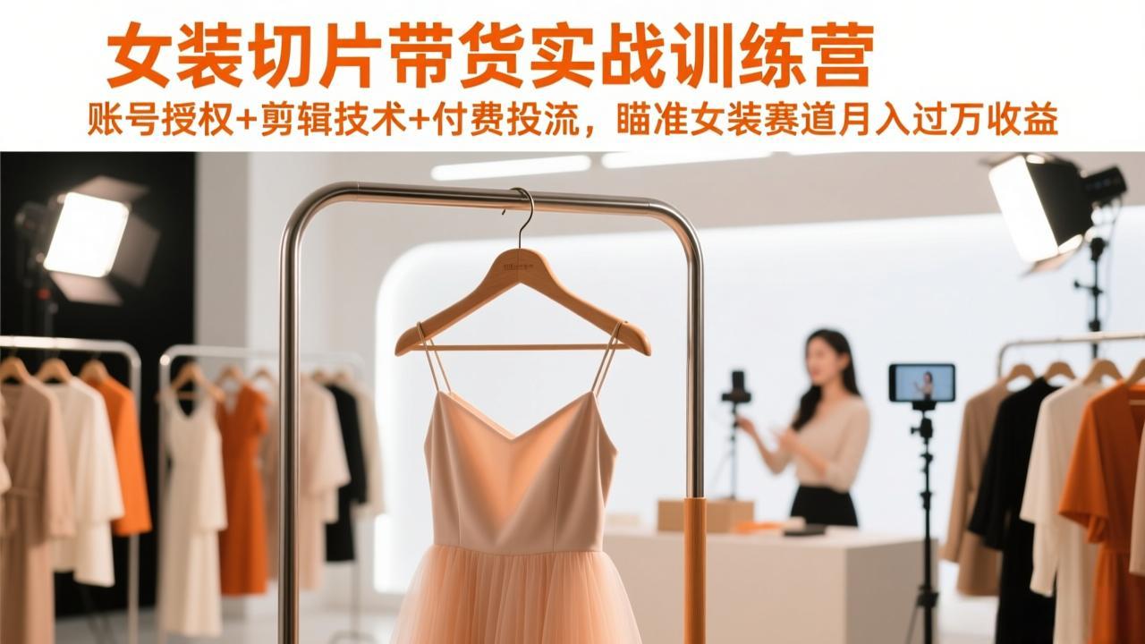 女装切片带货实战训练营，账号授权+剪辑技术+付费投流，瞄准女装赛道月入过万收益-创业项目网