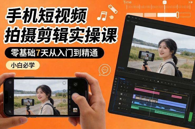 手机短视频拍摄剪辑实操课，零基础7天从入门到精通，小白必学-创业项目网