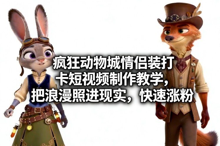 疯狂动物城情侣装打卡短视频制作教学，把浪漫照进现实，快速涨粉-创业项目网