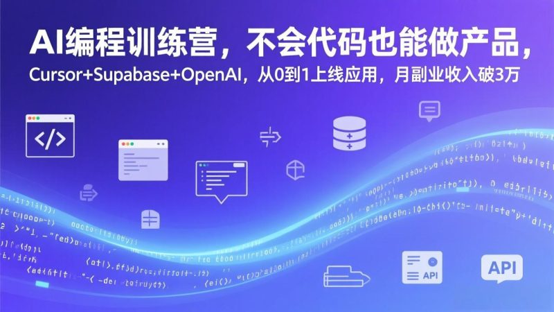 AI编程训练营，不会代码也能做产品，Cursor+Supabase+OpenAI，从0到1上线应用，月副业收入破3万-创业项目网