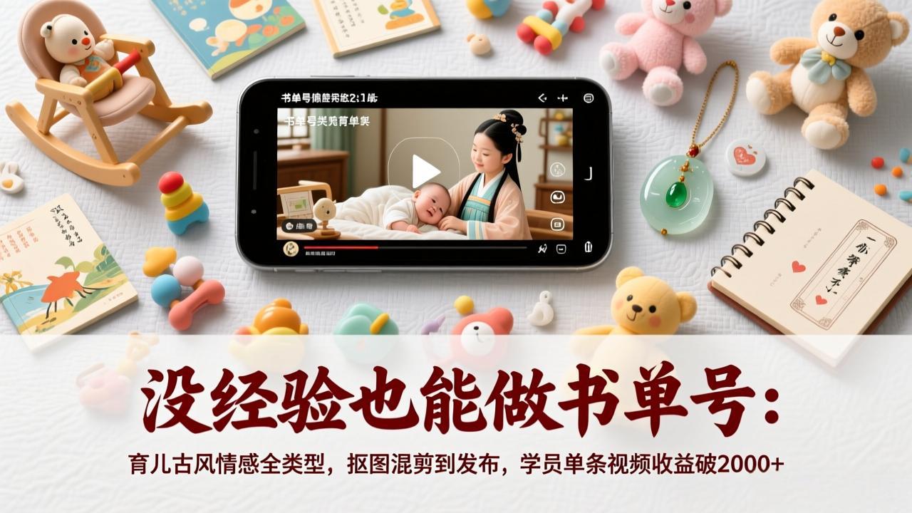 没经验也能做书单号：育儿古风情感全类型，抠图混剪到发布，学员单条视频收益破2000+-创业项目网