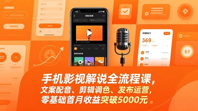 手机影视解说全流程课,文案配音、剪辑调色、发布运营,零基础首月收益突破5000元-创业项目网